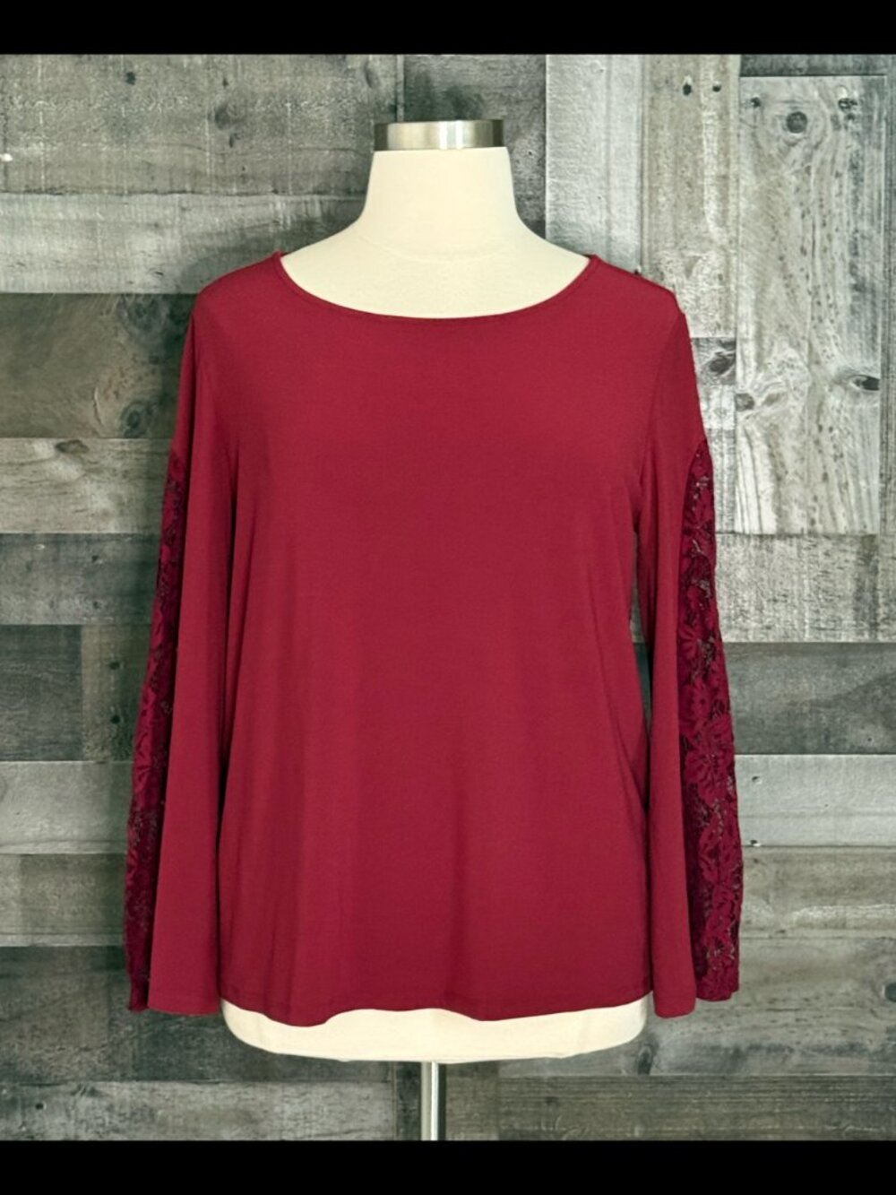 NWT! Burgundy red long sleeve top XLarge floral lace dark feminine elegant fall